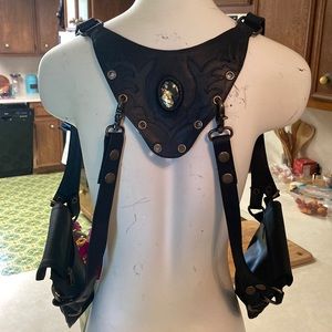 Stylish Holster for men/women Black Leather + Labradorite Gemstone